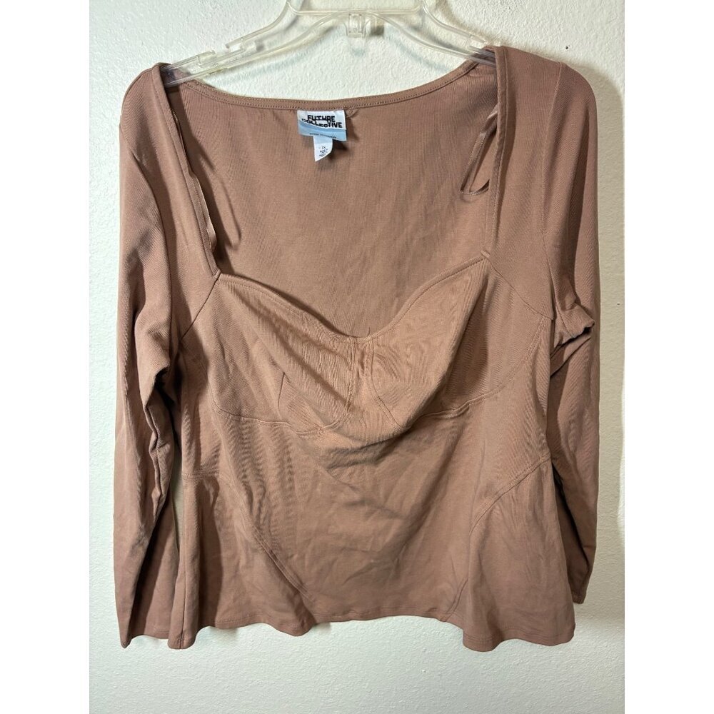 NWOT Future Collective Boho Top Long Sleeve T-Shirt Casual Beige Size 1XL